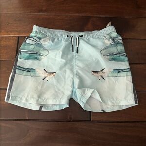 Molo Boys Light Blue Boys Swim Shorts with shark Print